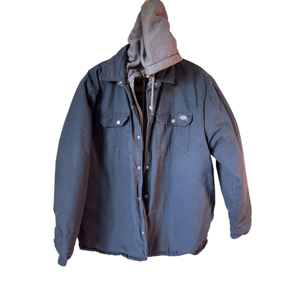 Dickies Men's Jacket Fleece Hooded Duck Shirt Coat Navy Gray quilted XL Work